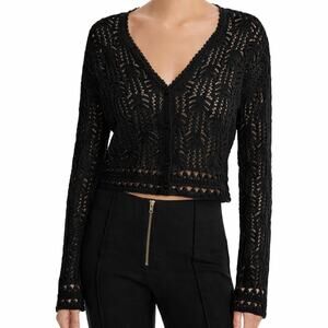 Aqua & Kristopher Brock Black Crochet Knit Cropped Cardigan Boho Cottage - XL
